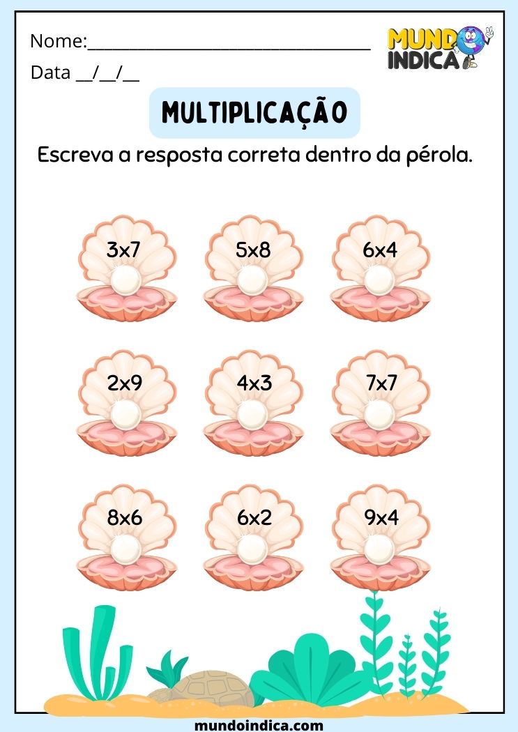 Exercícios de multiplicação com pérolas para imprimir
