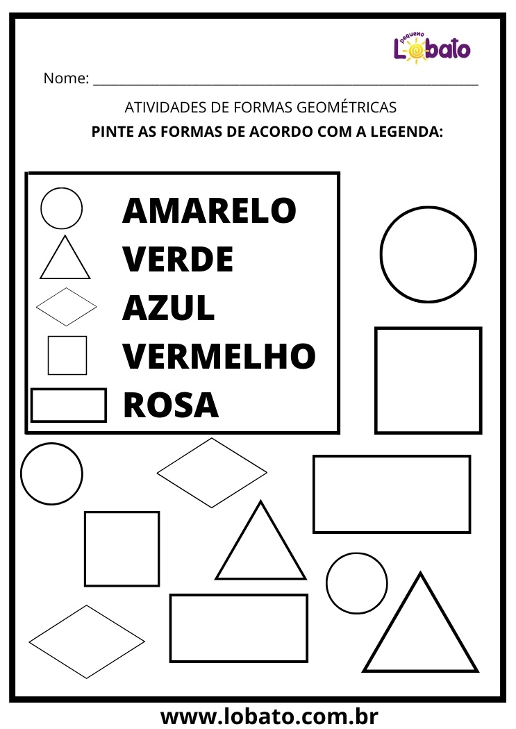 atividade com formas geométricas para colorir de acordo com a legenda da atividade