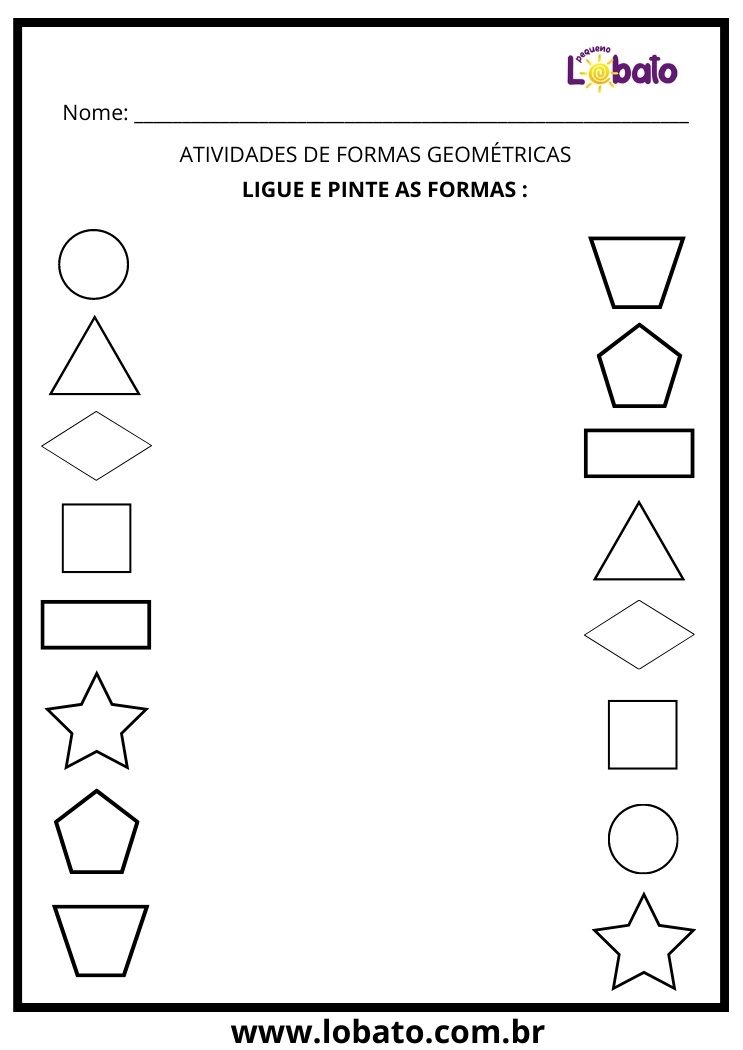 atividade com formas geométricas para ligar e pintar