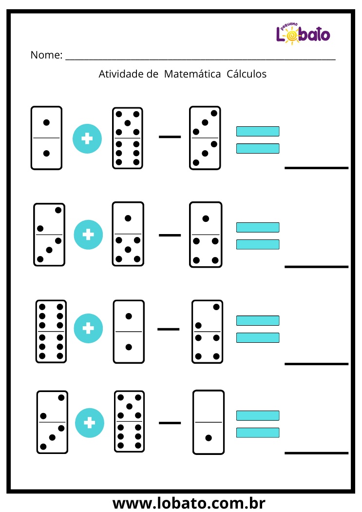 atividade de adição e subtração com dominó