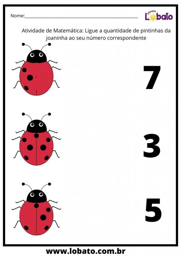 atividade de ligar a quantidade de pintinha da joaninha aos números