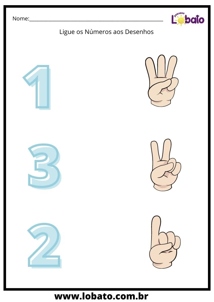 atividade infantil de ligar os numeros aos dedos