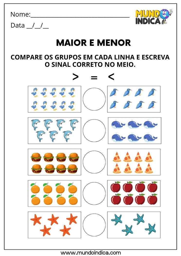 Atividade de Matemática 1 Ano com Maior e Menor para Imprimir