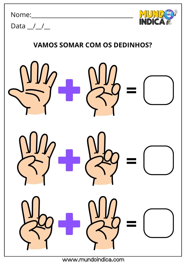 Atividade de Matemática com Dedinhos para 1 Ano para Imprimir