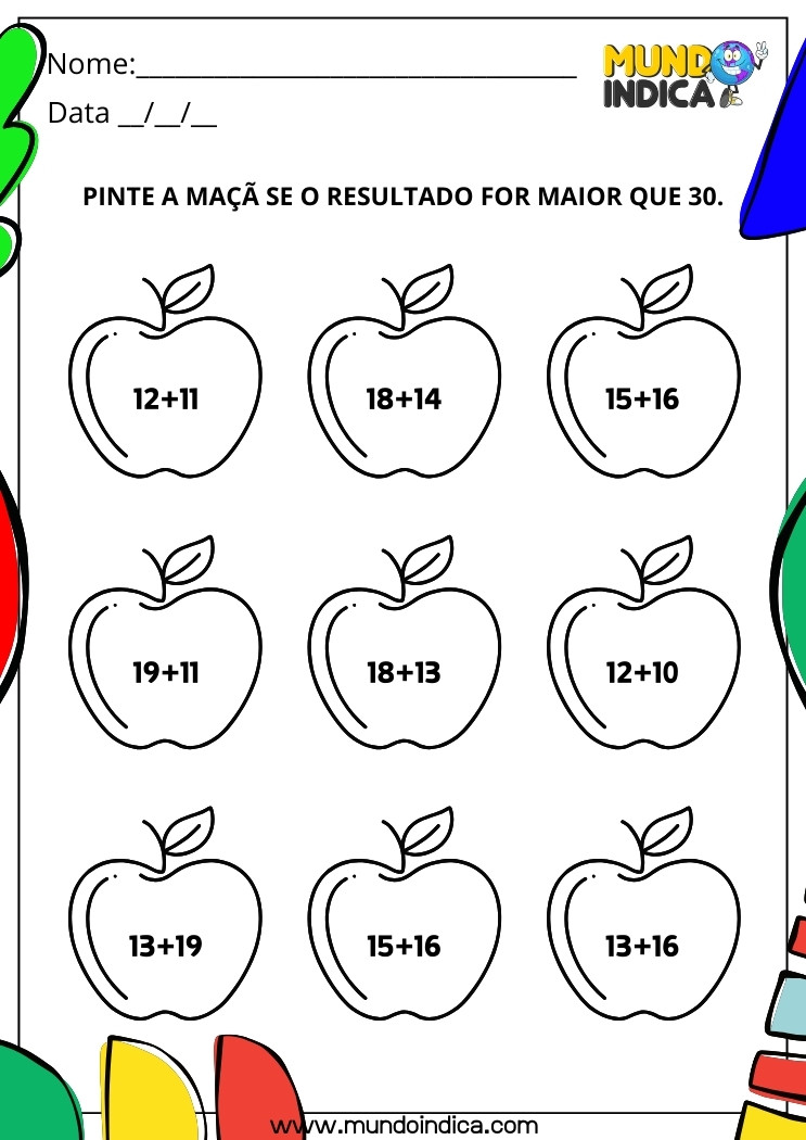 Atividade de Matemática com Pintura para 1 Ano para Imprimir