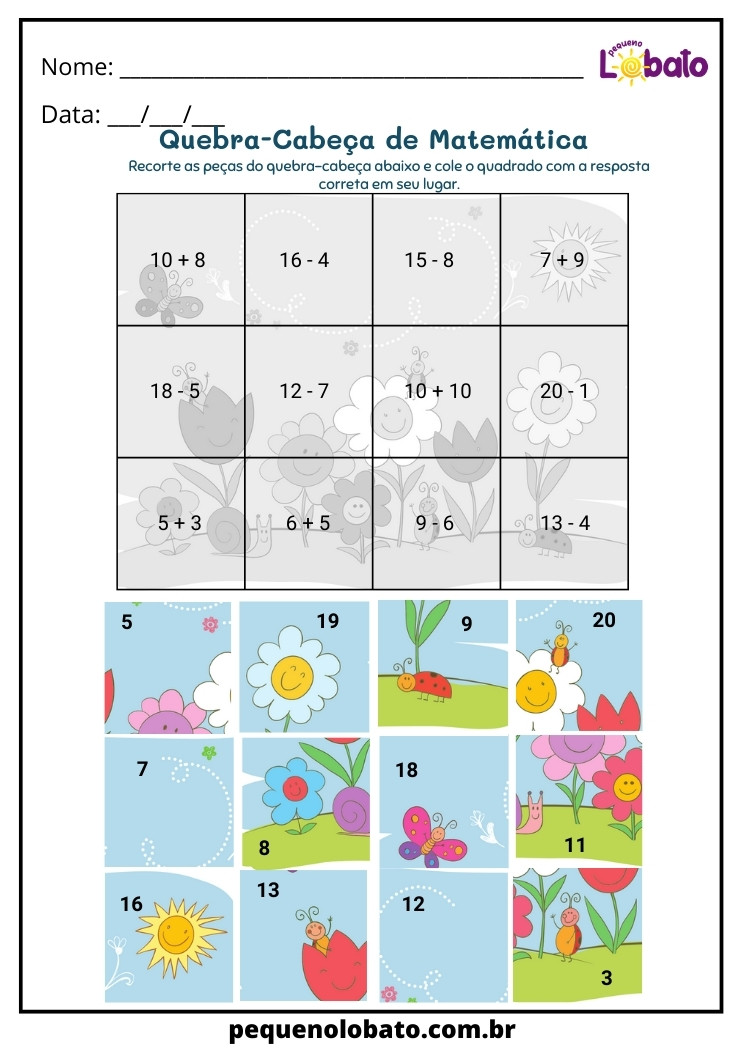 Jogo da Adição e Subtração - Atividades Matemáticas para Crianças +3 anos