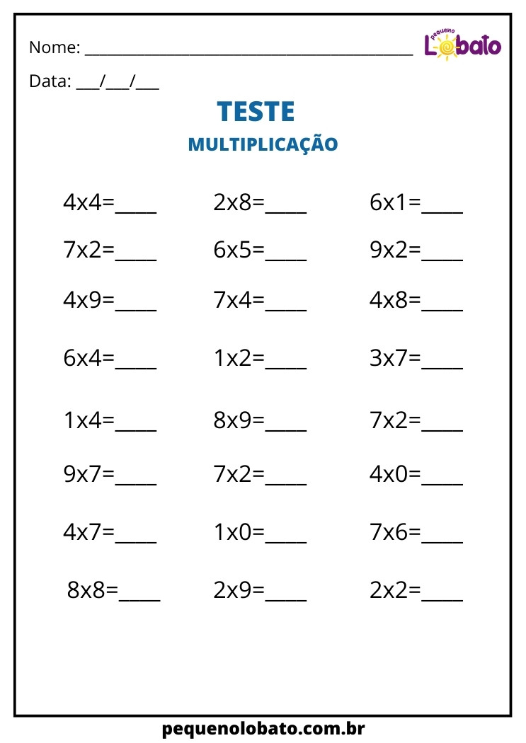 atividades de matemática 3 ano teste de multiplicação para imprimir