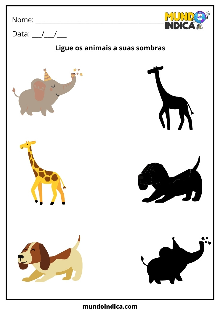 Atividade com as Sombras dos Animais para Crianças com Autismo para imprimir