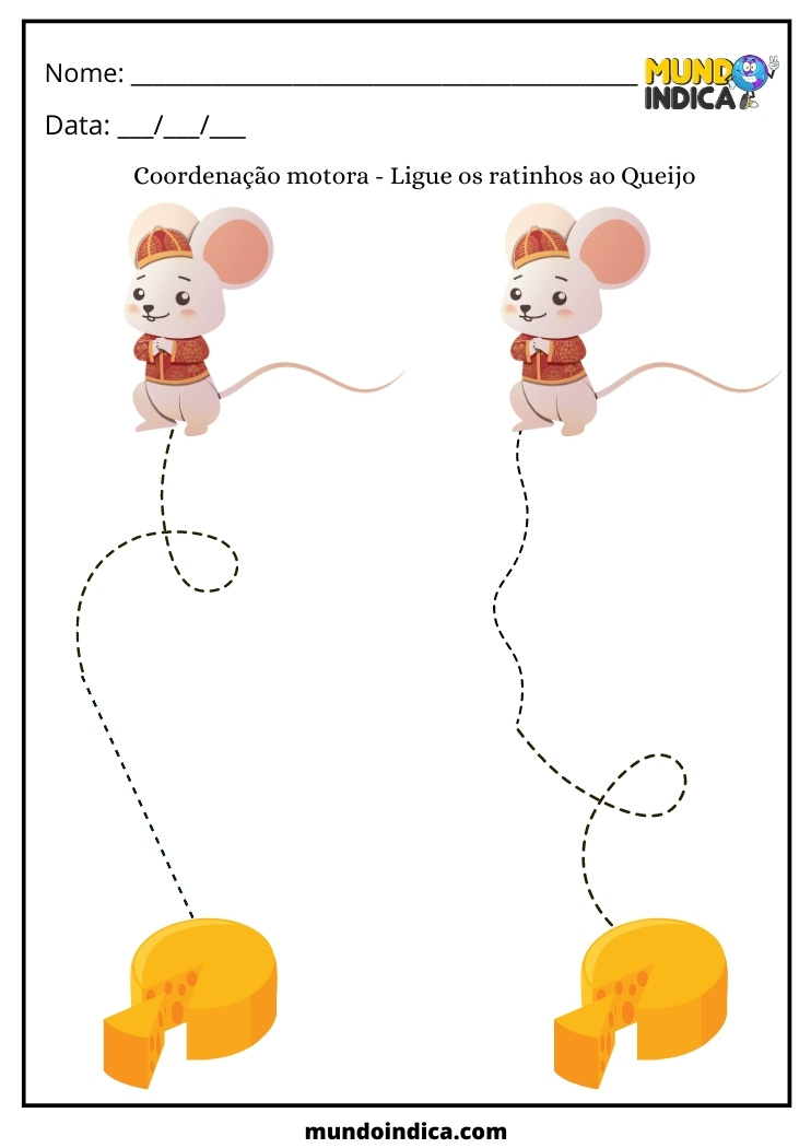 Atividade de Coordenação Motora ligue os ratinhos ao queijo para Deficiente intelectual