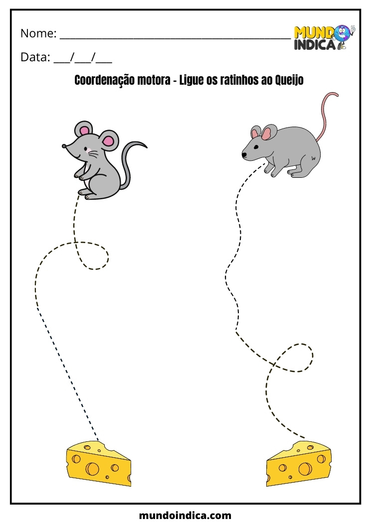 Atividade de Coordenação Motora ligue os ratos ao queijo para Síndrome de Down