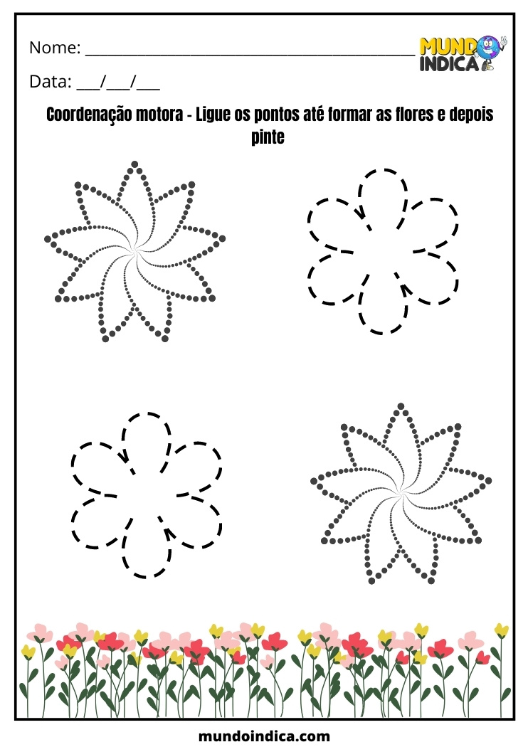 Atividade de Coordenação Motora para Completar o Desenho das Flores para TOD