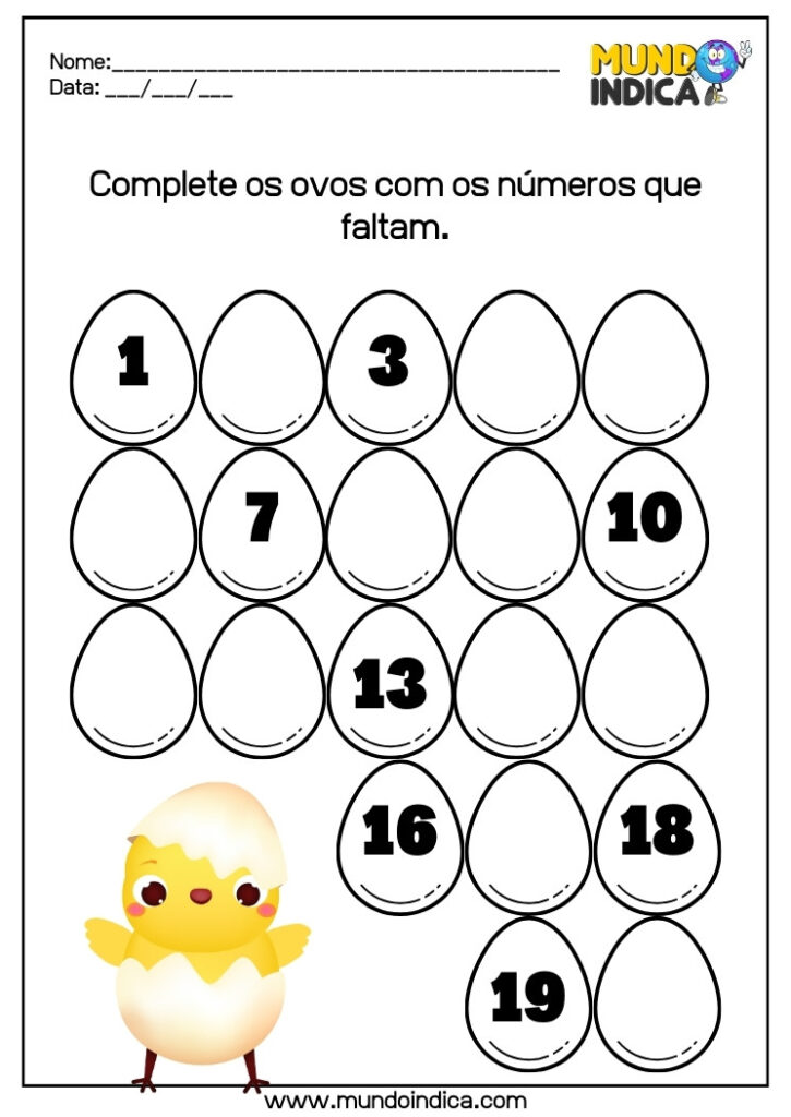 Complete os ovos com os números que faltam