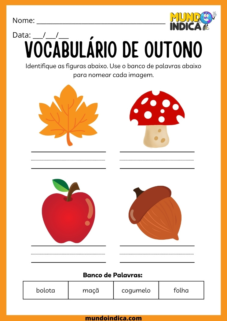 atividade com vocabulários de outono para crianças com tdah