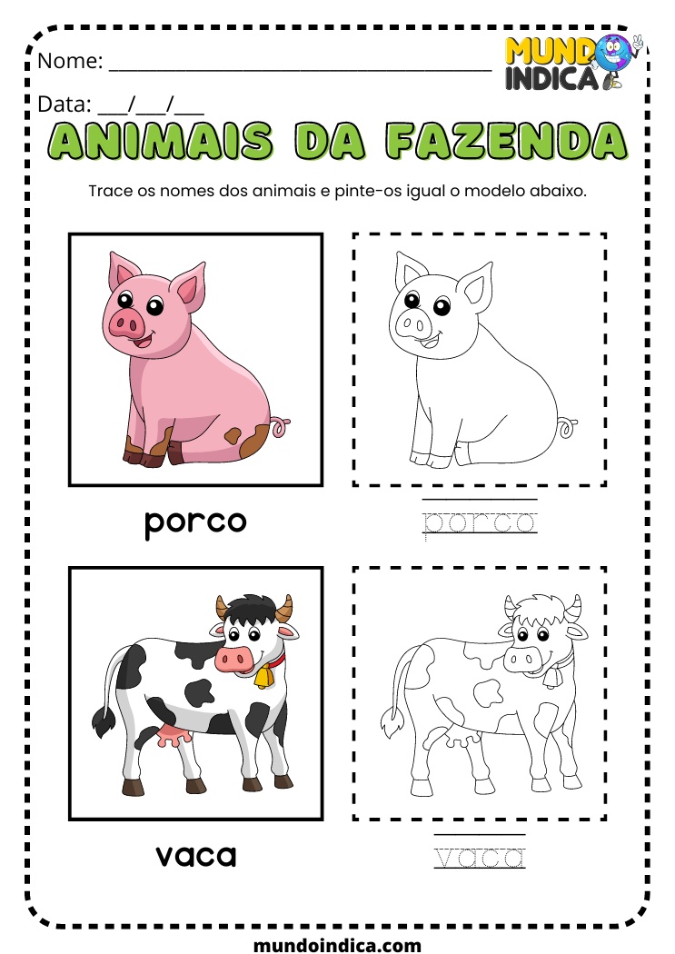 atividade de português para aprender o nome dos animais da fazenda