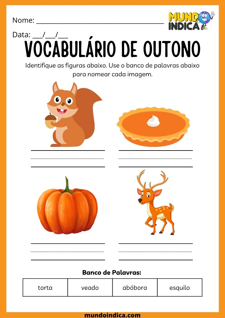 atividade de português para aprender o vocabulário de outono