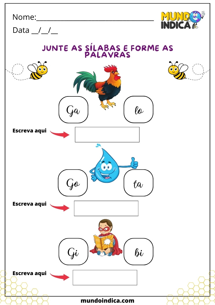 atividade de português para juntar as sílabas e formar palavras para alunos com dislexia