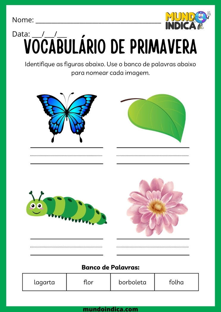 atividade de português vocabulário de primavera