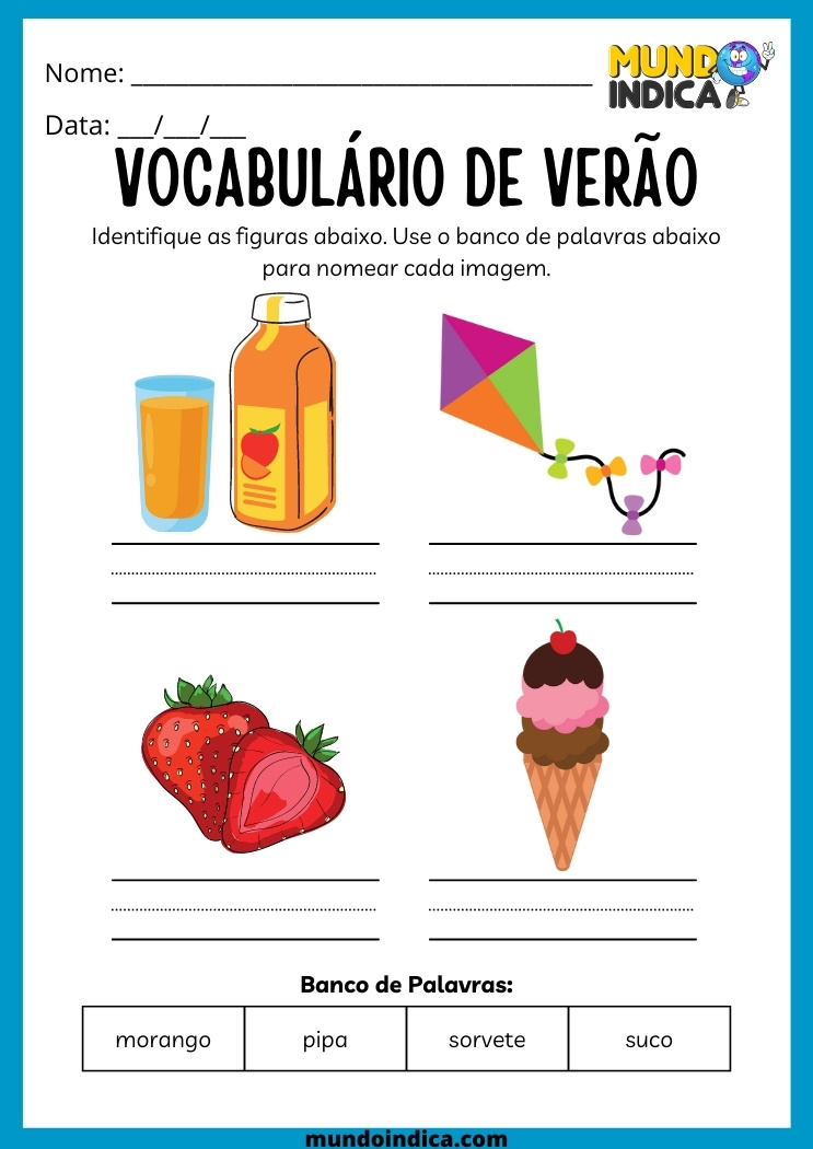 atividade de português vocabulário de verão para síndrome de down