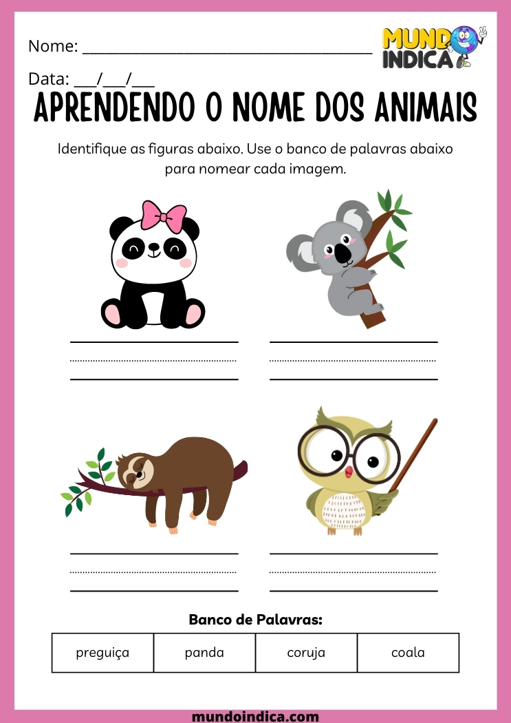 atividade de português vocabulário dos animais