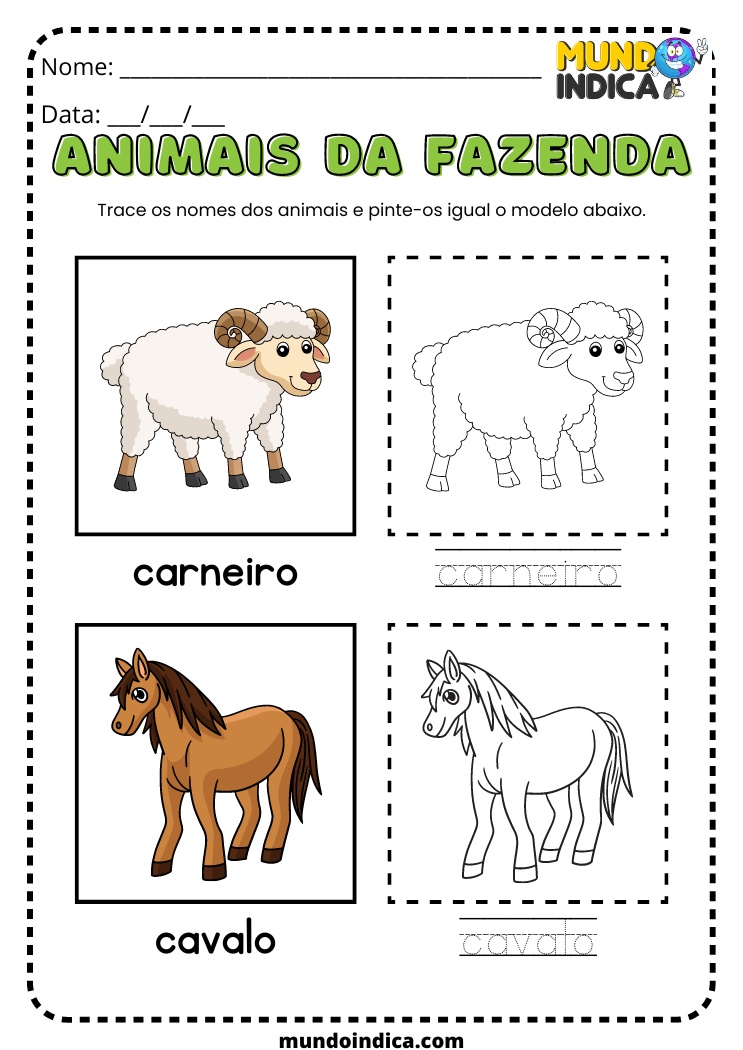 atividade para aprender o nome dos animais da fazenda