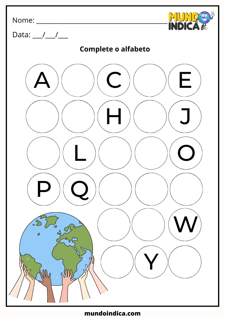 atividade para completar o alfabeto para crianças com dislexia