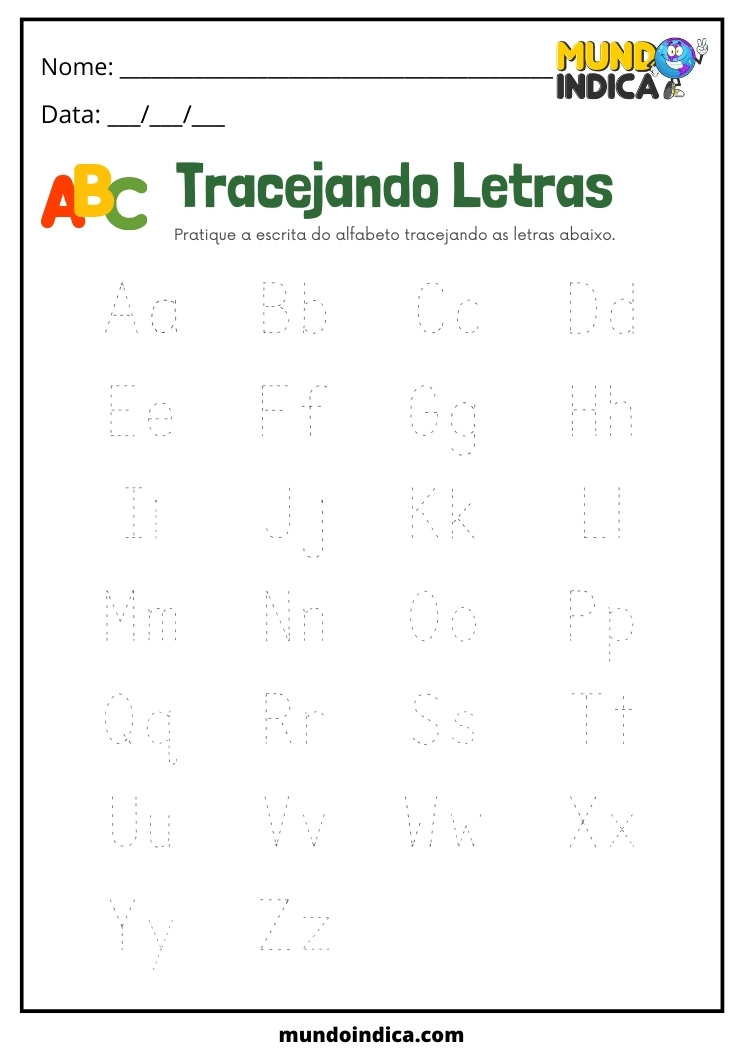 atividade para tracejar o alfabeto para crianças com dislexia