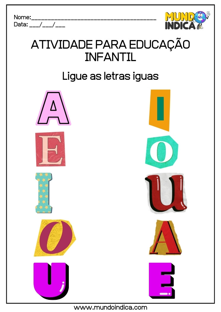 Atividade para educação infantil Ligue as letras iguas