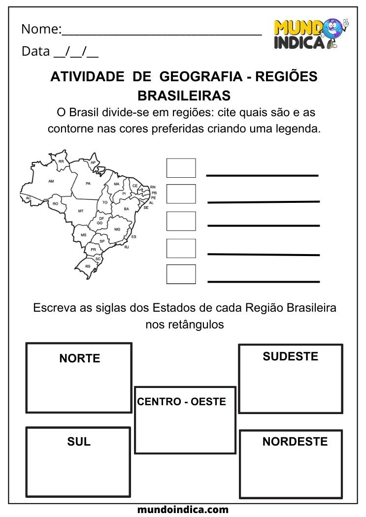 atividade de geografia - REGIÕES BRASILEIRAS