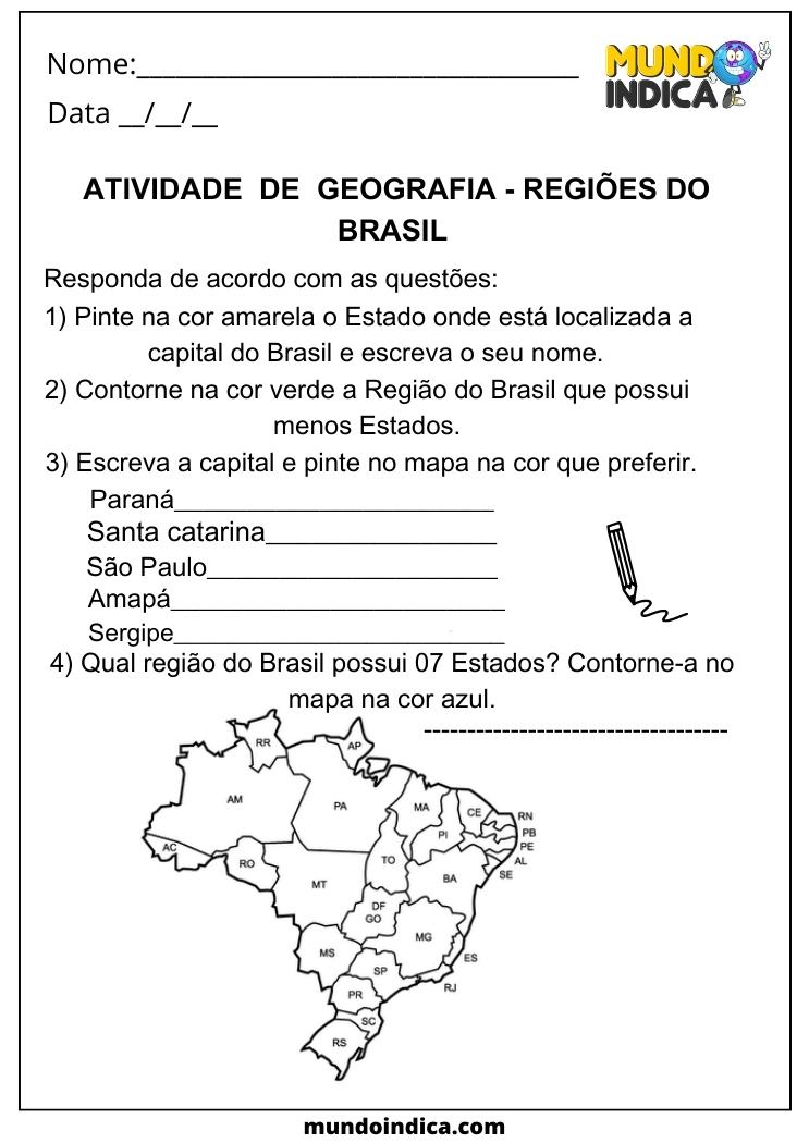 atividade de geografia para educação infantil - Regiões do brasil
