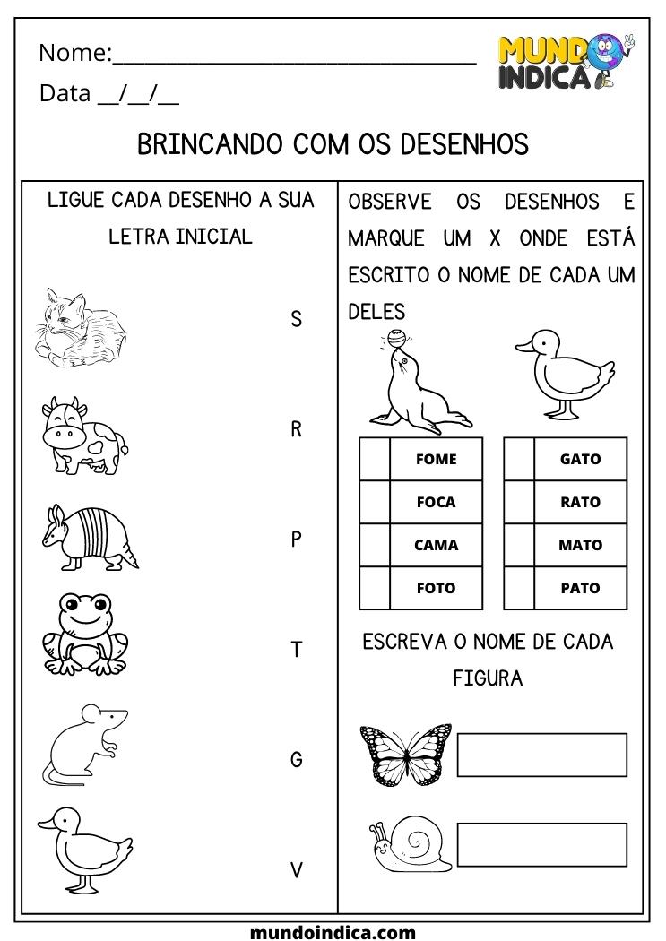 Atividade de Português 1 ano brincando com os desenhos