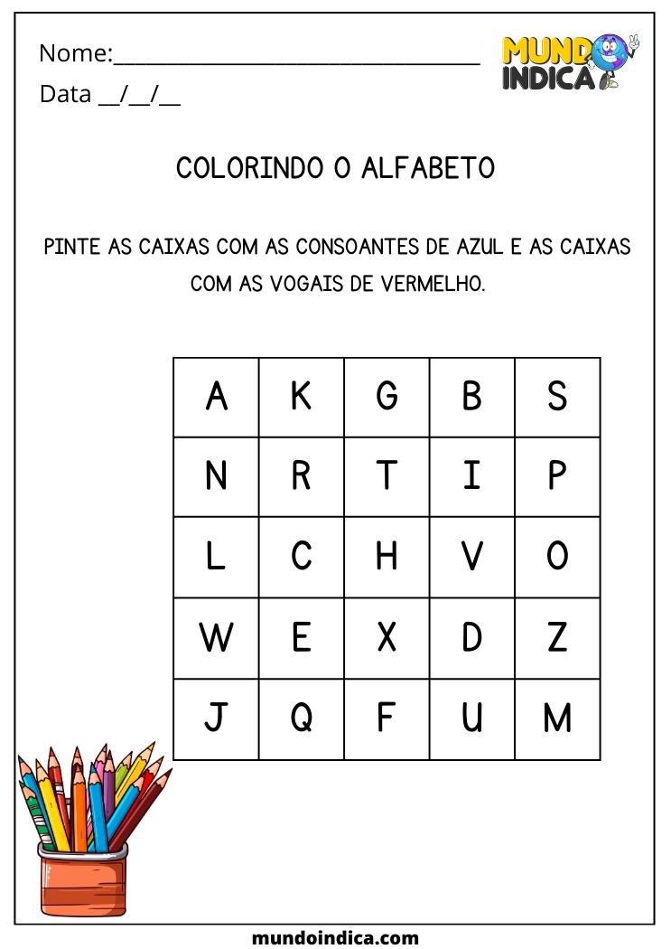 Atividade de Português 1 ano colorindo o alfabeto