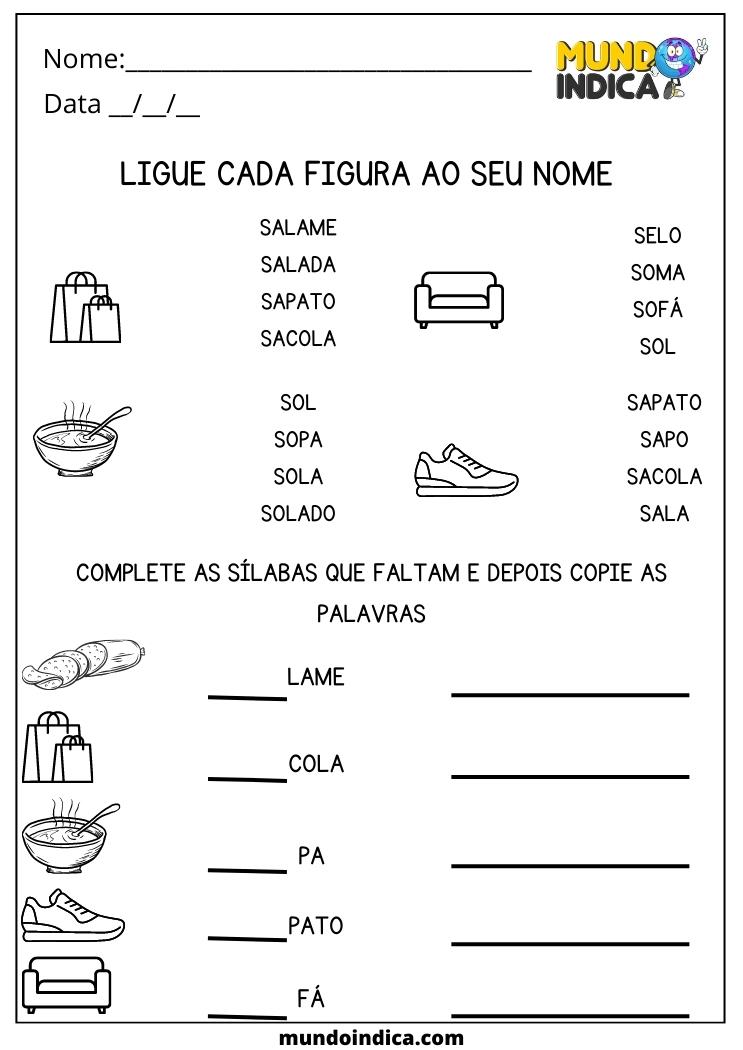 Atividade de Português 1 ano complete as sílabas que faltam