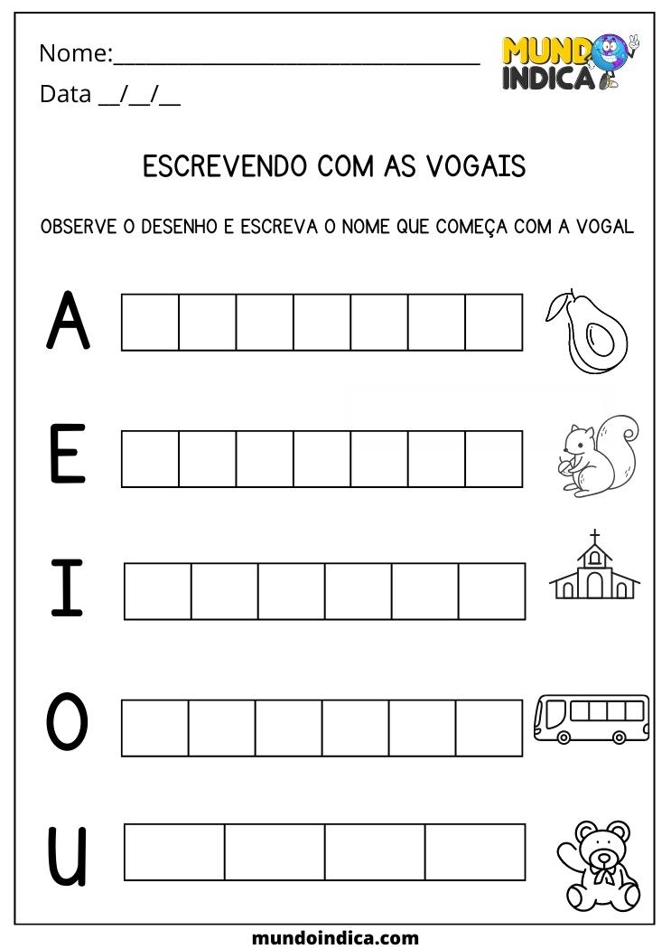 Atividade de Português 1 ano escrevendo com vogais