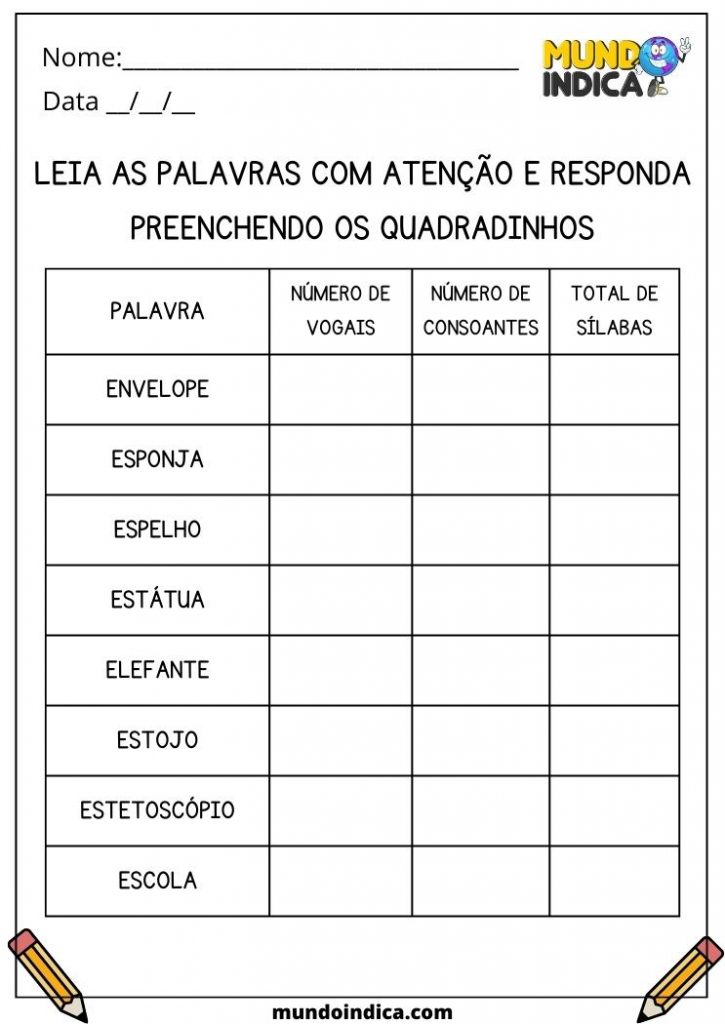20 Atividades de Português 1 ano do Ensino Fundamental