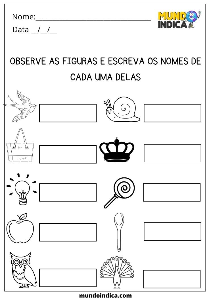 Atividade de Português 1 ano observe as figuras e escreva os nomes de cada uma delas