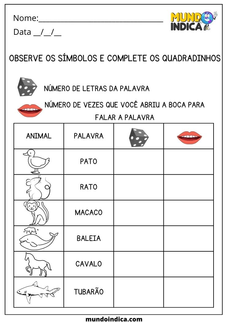 Atividade de Português 1 ano observe os símbolos e complete os quadradinhos