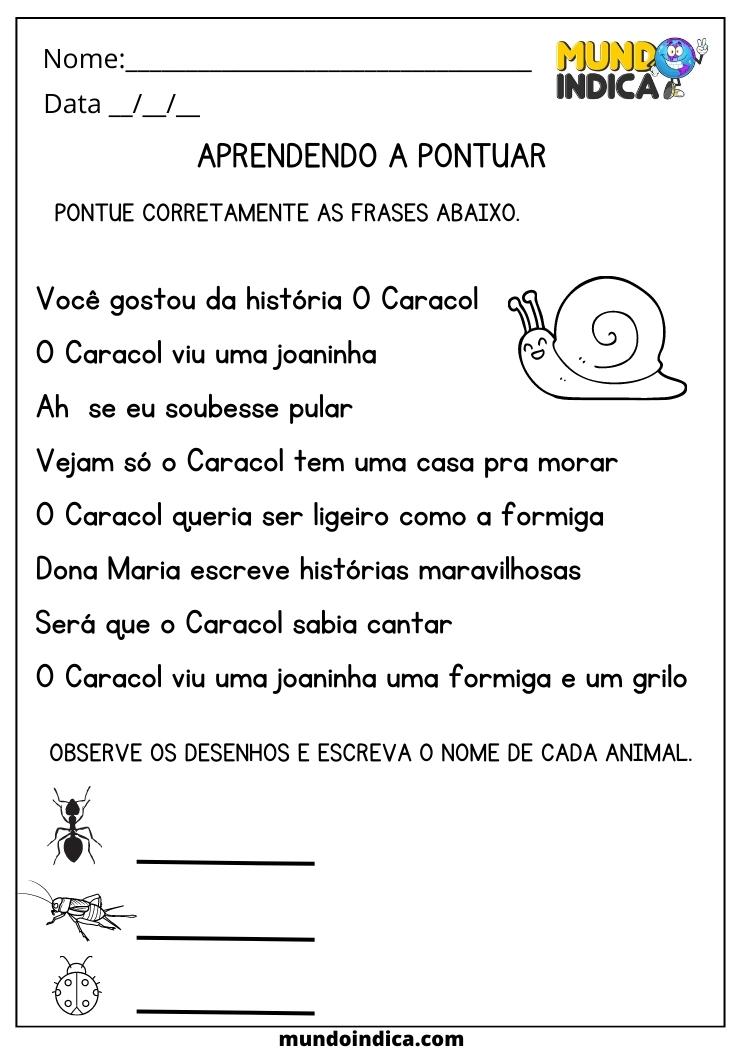 Atividade de Português 2 ano aprendendo a pontuar