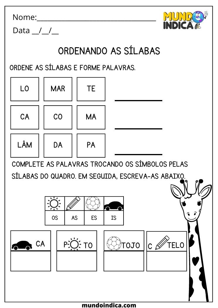 Atividade de Português 2 ano ordene as sílabas e forme palavras