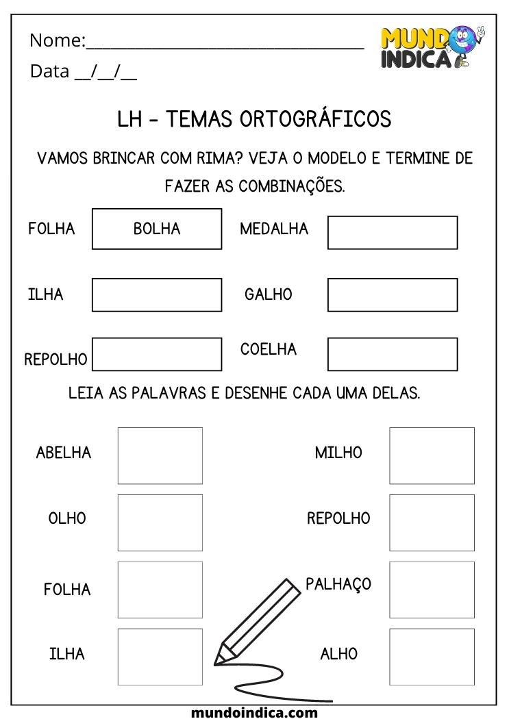 Atividade de Português 2 ano temas ortográficos