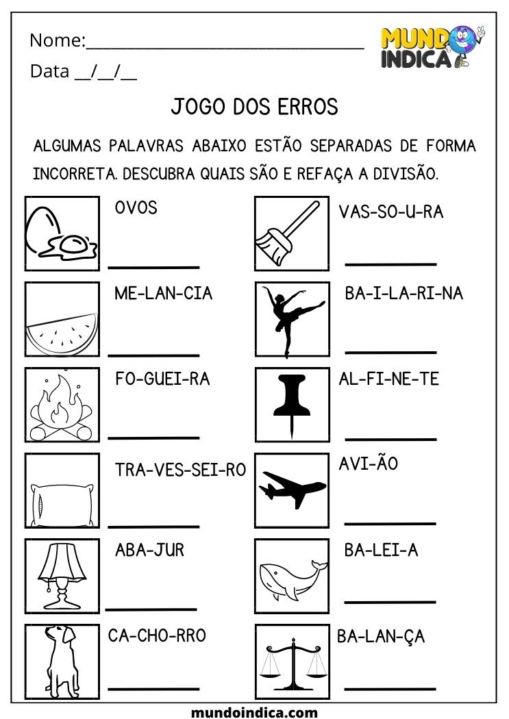 Atividade de Português 3 ano jogo de erros