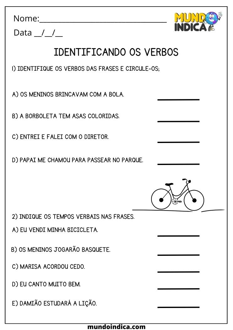 atividade de português 4 ano identificando os verbos