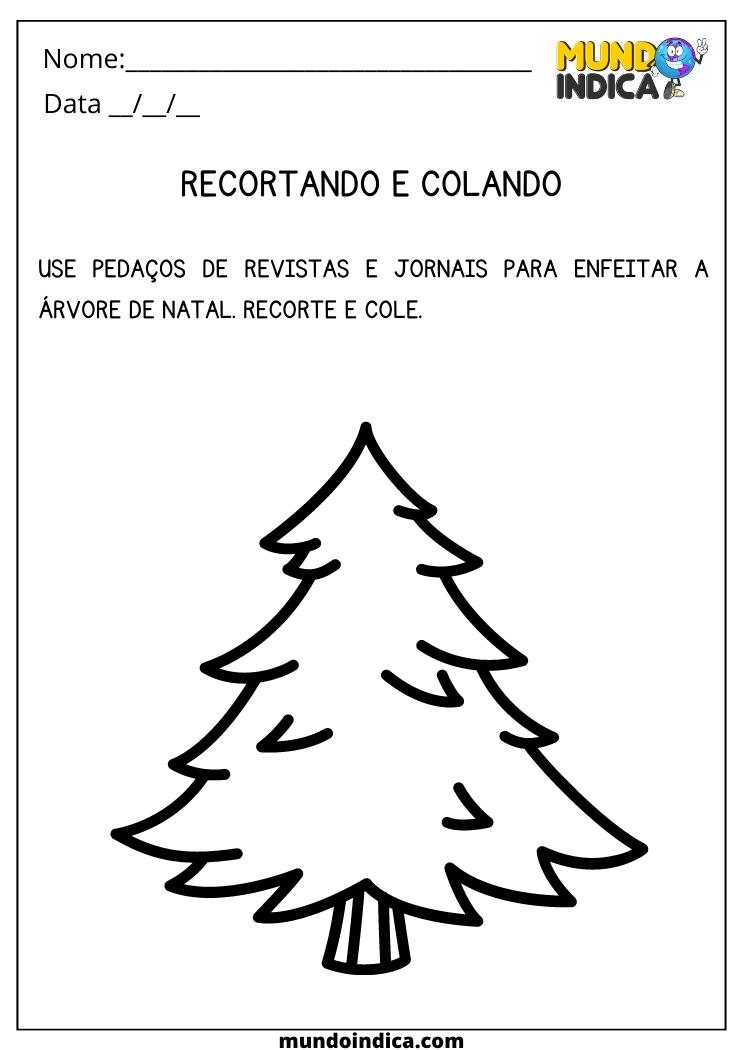 Atividade de Artes de Recorte e Colagem na Árvore de Natal para 1 Ano Fundamental para Imprimir