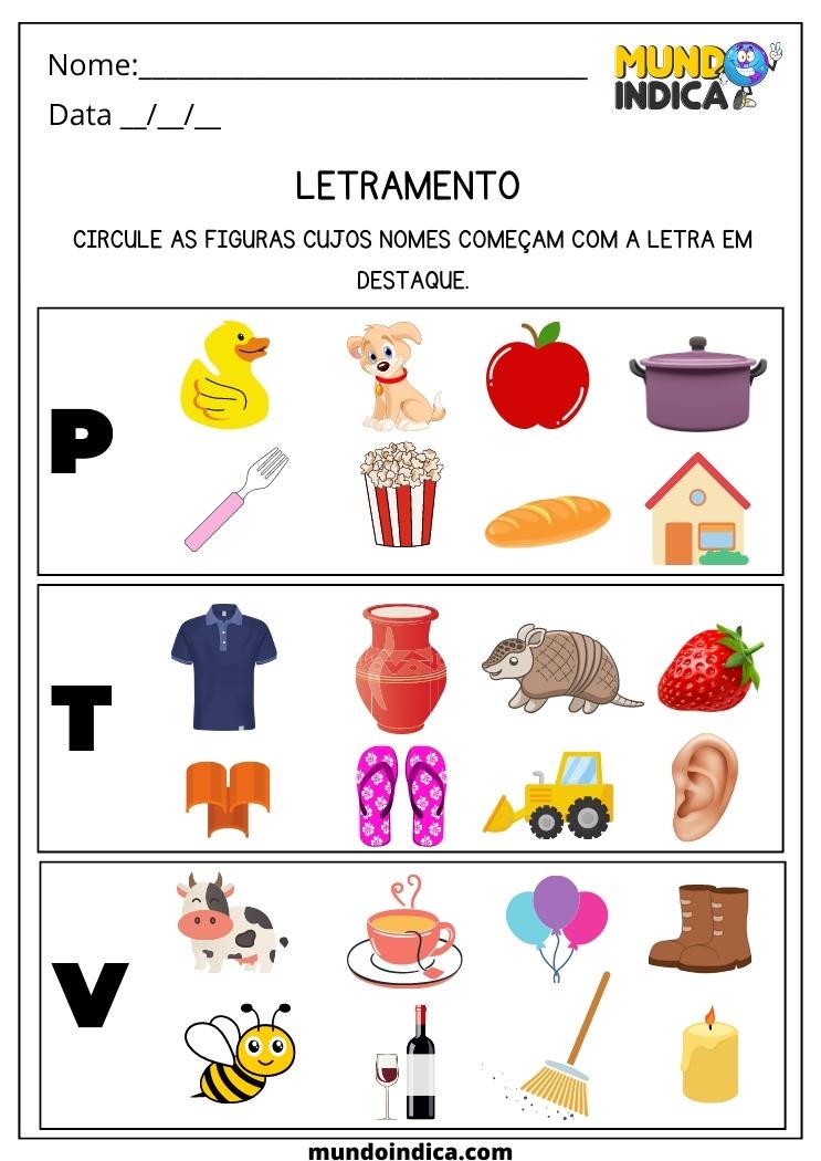 Atividade de Letramento para Crianças com TEA de 5 anos para imprimir