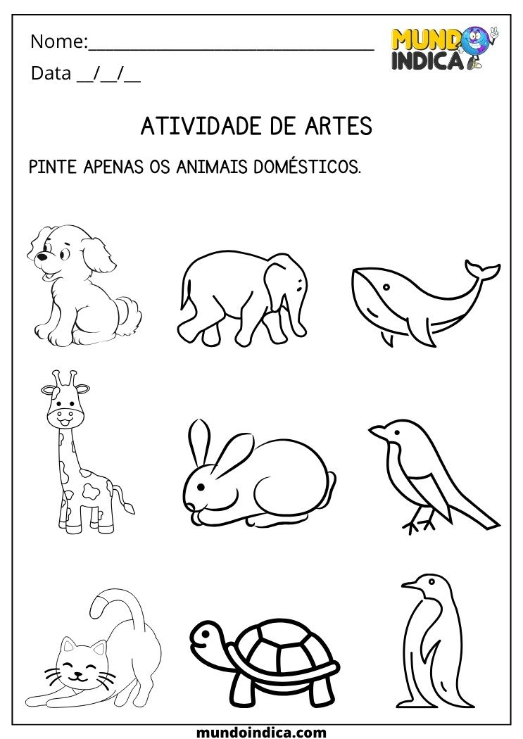 Atividade de Artes 3 ano para Colorir os Animais Domésticos
