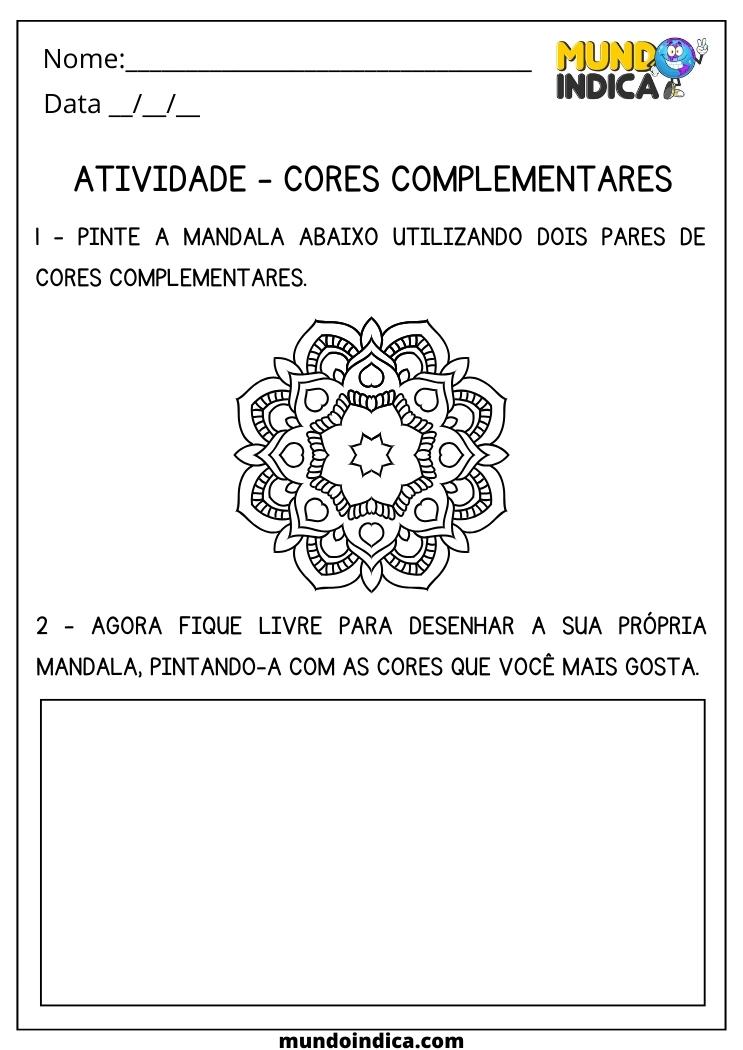 Atividade de Artes 4 ano Pinte a Mandala com Cores Complementares