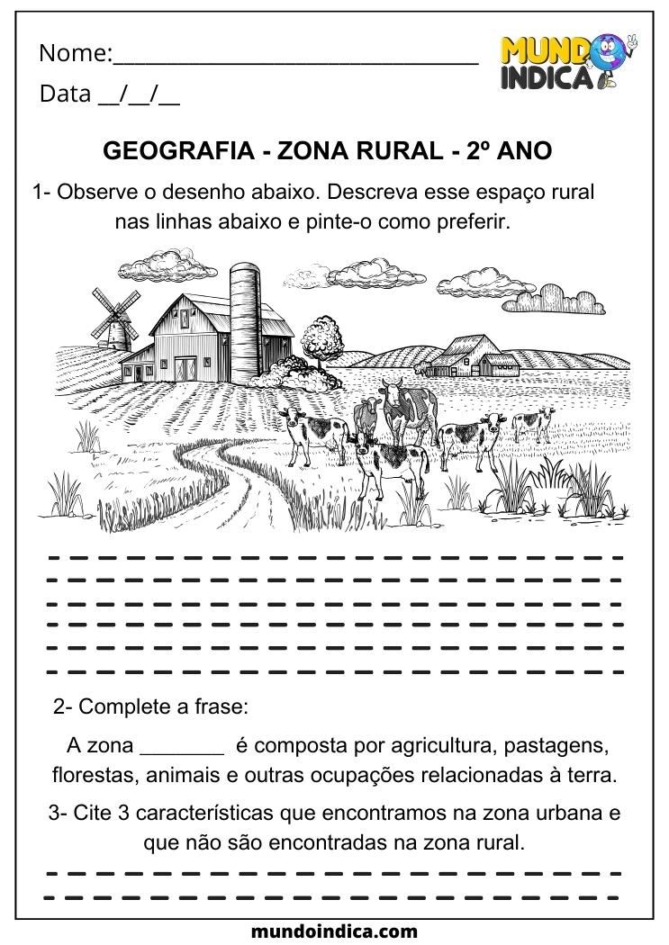 Atividade de Geografia Zona Rural para 2 ano para imprimir
