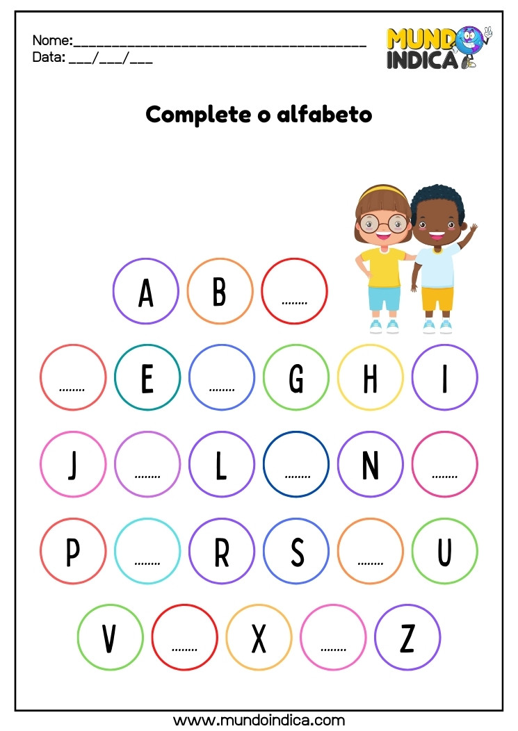 Atividade para aluno com TDAH Complete o alfabeto