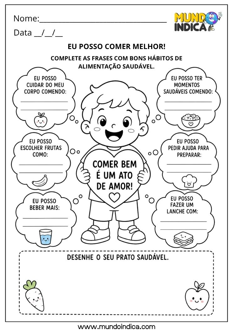 Atividade de Alimentação Saudável sobre Bons Hábitos Alimentares para Imprimir