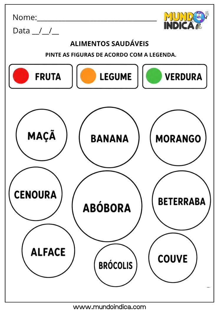 Atividade de Pintura Dirigida para Educação Infantil com Frutas, Legumes e Verduras