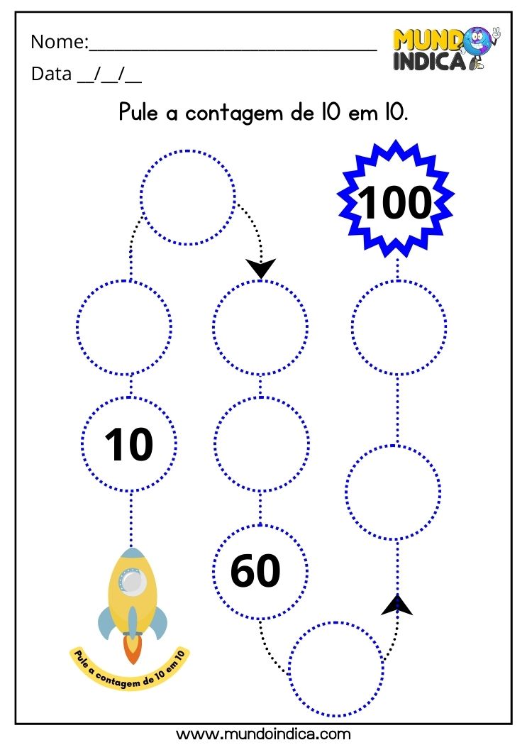 Atividade de matemática com contagem de 10 em 10 para alunos com autismo para imprimir